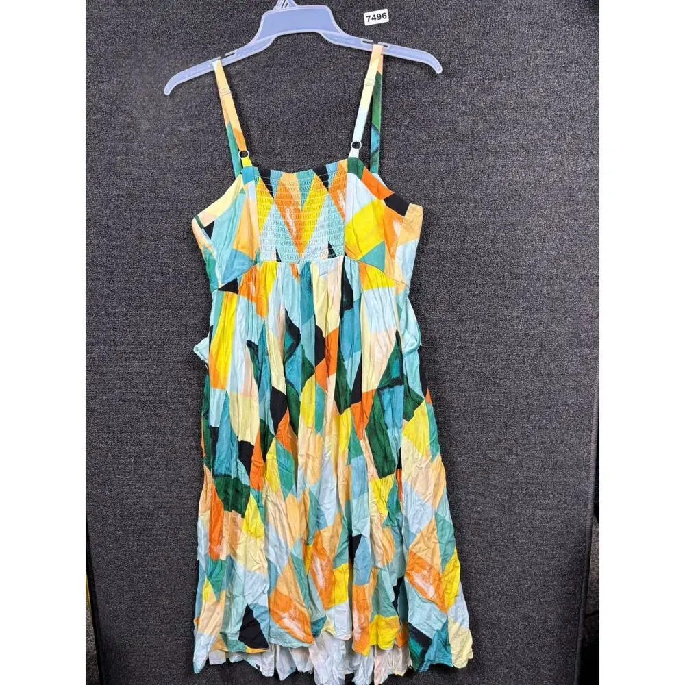 Torrid Midi Sun Dress Womens Size 0 (L) Green Multi Geometric Sleeveless - Picture 2 of 8